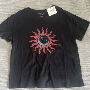 American Eagle Black Tee with Celestial Design